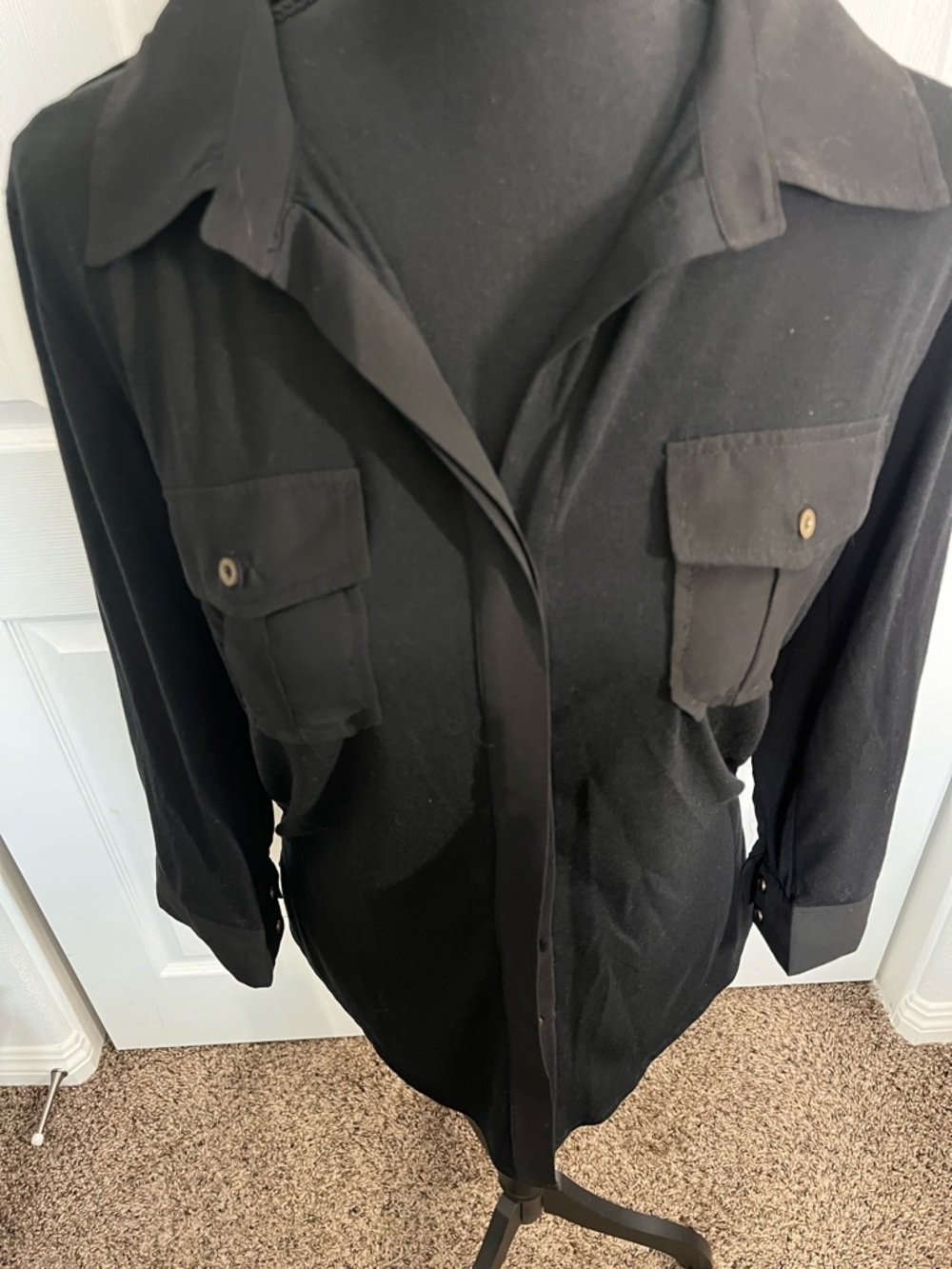 Black Button-Front Utility short or long Shirt. - Picture 3 of 16